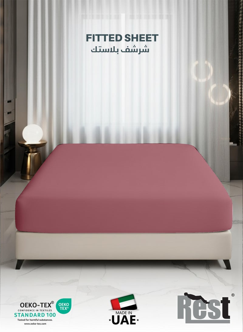 REST Fitted Bedsheet 180x200+30cm Breathable Plush Mauve Fabric with Deep Pockets Machine Washable for Optimal Protection - Image 1